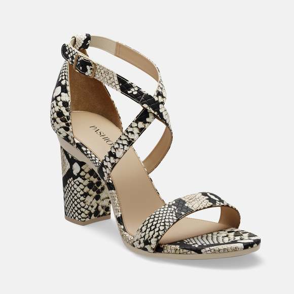 Pashion Footwear Shoes - CONVERTIBLE HEEL - Pashion 1.0 The Sandal - Neutral Snake 4 Inch Block